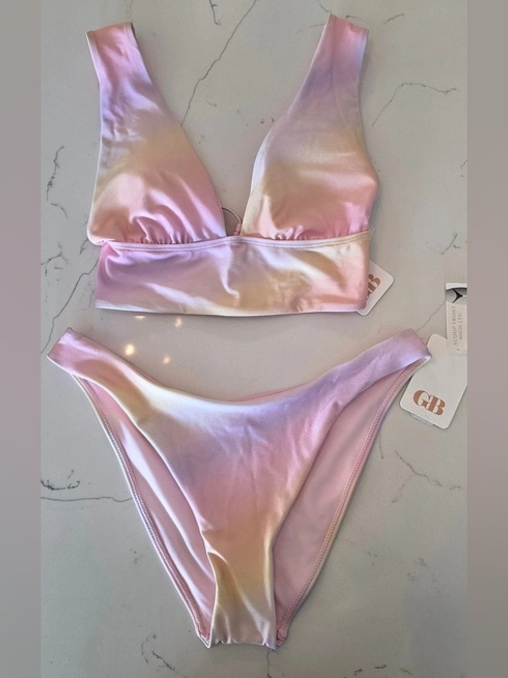 NWT Gianni Bini Pastel Ombre 2 Pc Bikini Set High Leg Swimsuit Women's Sz Large
